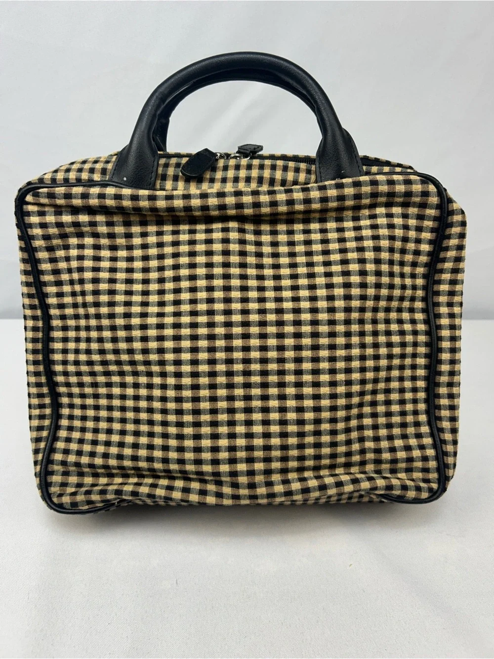 Longaberger Black and Beige Gingham Cosmetic Travel Case